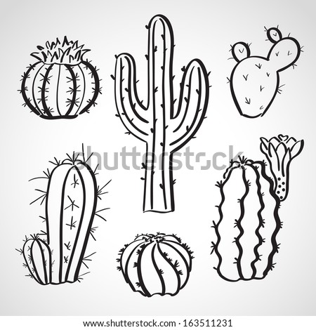 Ink style hand drawn sketch set  - cactus set Royalty-Free Stock Photo #163511231