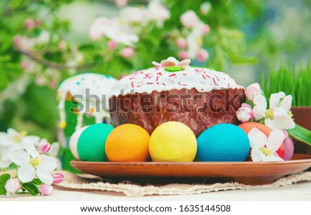 Easter still life on a spring background. Selective focus. nature.