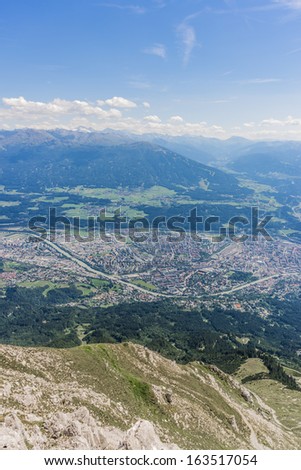 Inn Valley as seen from Nordkette mountain and ski area in Tyrol region, nord of Innsbruck in western Austria.