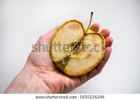 Hand holding a rotten apple