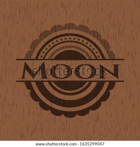 Moon retro style wooden emblem. Vector Illustration.