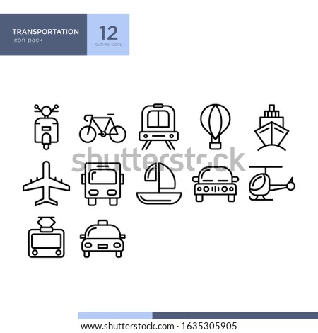 Transportation icon pack in outline style