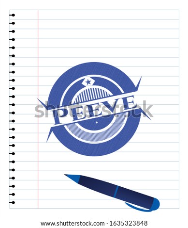 Peeve emblem draw with pen effect. Blue ink. Vector Illustration. Detailed.
