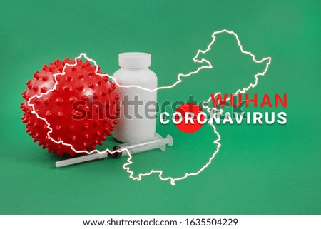  Coronavirus concept - 2019-nKoV on green background. Template for advertising banner, poster, poster, place for text. Pandemic virus quarantine. Wuhan