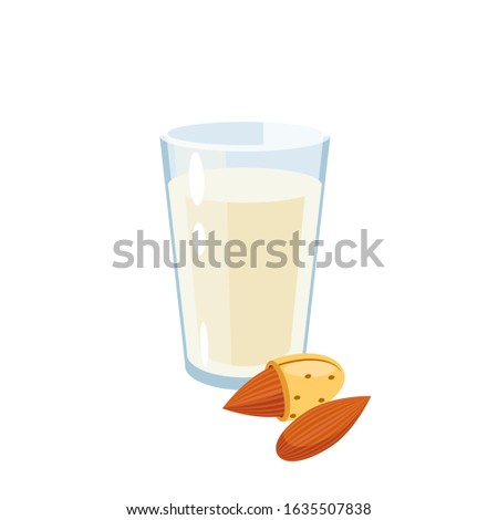 Dairy-free almond milk glass. Vector illustration cartoon flat icon isolated on white.