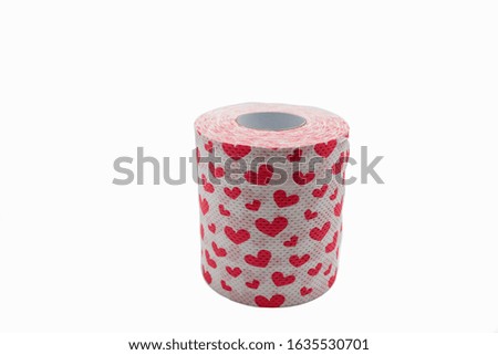 toilet paper with hearts on a white background with the inscription