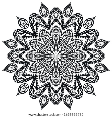 Vector Hand Drawn Mandala Ornament for Coloring Book and Antistress Drawing Sheets. Beautiful Indian Henna or Tattoo Circle Illustration.