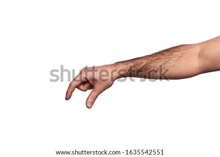 Hairy man hand grab target isolated on white background