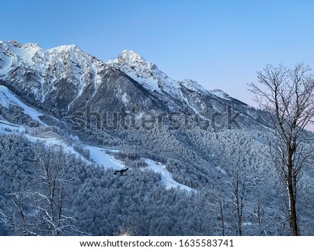 winter Mountain landscape at the Rosa Khutor ski resort in Sochi, Russia