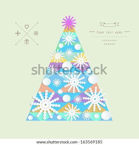 Cutout Christmas tree vector greeting card 
