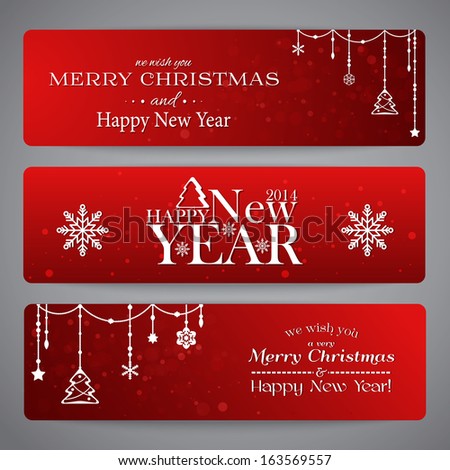Merry Christmas banners with beads, stars and snowflakes Royalty-Free Stock Photo #163569557