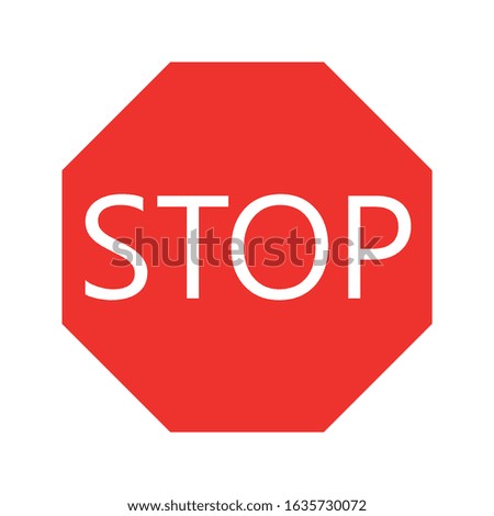 Stop traffic sign. Red octagon with white inscription. Simple flat vector icon.