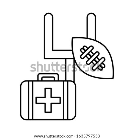 american football sport balloon with goal camp arch and medical kit vector illustration