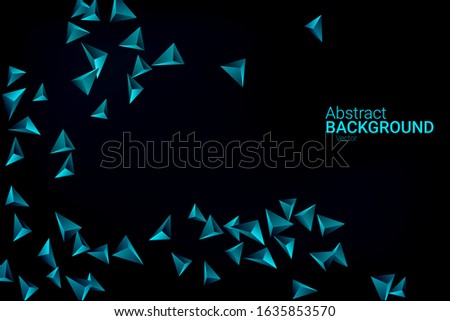 Triangular background. Abstract composition of 3d confetti triangles. Futuristic geometric background. 3D vector illustration. Emerald three-dimensional triangle in space.