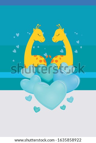 Giraffes cartoons and hearts design of love passion romantic valentines day wedding decoration and marriage theme Vector illustration