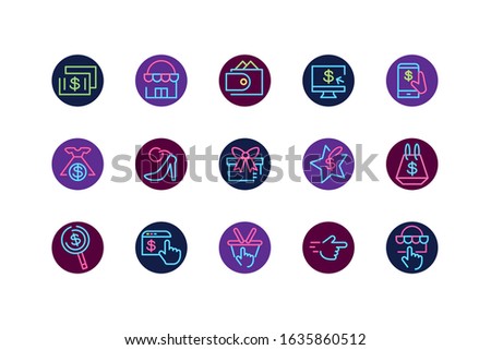 Neon icon set design of Shopping commerce market store shop retail buy paying banking and consumerism theme Vector illustration