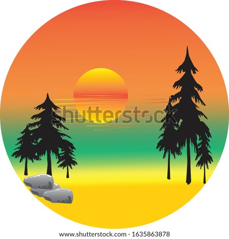 
Tropical beach, landscape sunset, colorful vector illustration