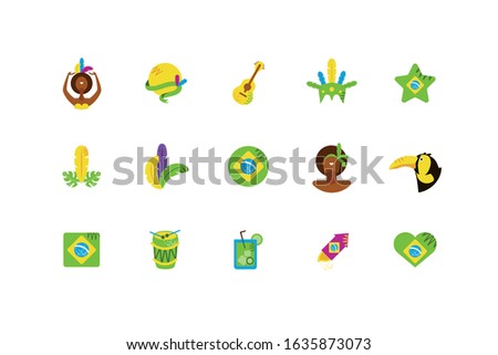 Brazilian carnival icon set design, Culture tourism travel south latin america country and traditional theme Vector illustration