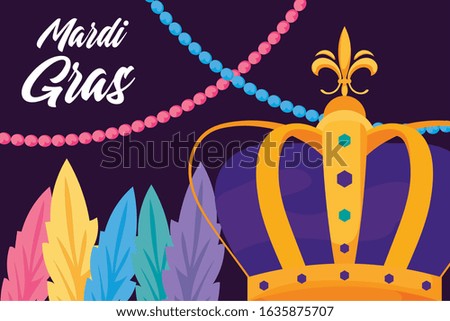 Mardi gras crown with feathers design, Party carnival decoration celebration festival holiday fun new orleans and traditional theme Vector illustration