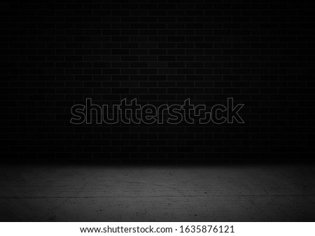 Empty black product showcase background, Black brick wall