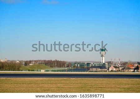 This beautiful air tower of the airport is located in zaventem for the runway Royalty-Free Stock Photo #1635898771