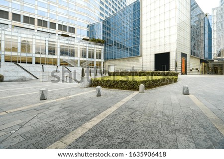 Panoramic skyline and buildings with empty concrete square floor,shanghai,china