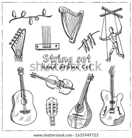String hand drawn doodle set. Vector illustration. Isolated elements on white background. Symbol collection.