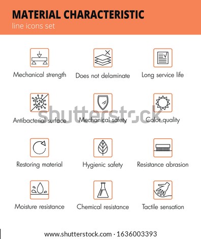 Material and fabric properties lines icons set. Vector