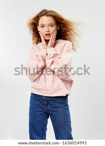 little girl in pants pink sweater model