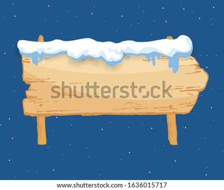 Cartoon wooden winter sign with snow cap vector