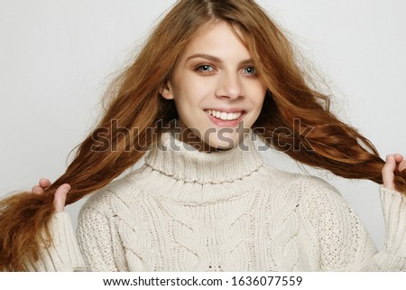 beautiful woman wearing casual clothes, posing on white background