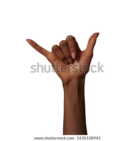 Manual Language Alphabet Deaf Gesture Sign Y letter with Female Hand Black White for Communication of Disabled 