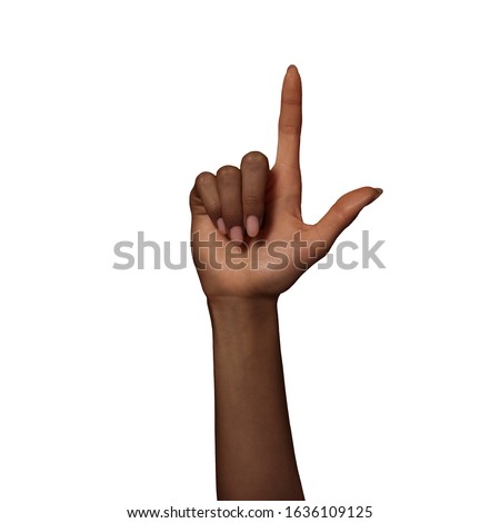 Manual Language Alphabet Deaf Gesture Sign L letter with Female Hand Black White for Communication of Disabled 