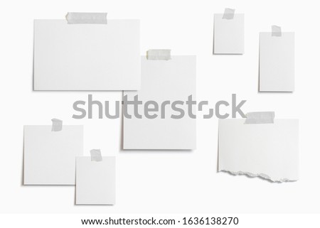 Moodboard template composition with blank photo cards, torn paper, square frame glued with adhesive tape and isolated on  white as template for graphic designers presentations, portfolios etc.
