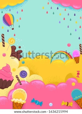 Background Illustration of Candies, Ice Cream, Cakes and Sweets of Different Colors