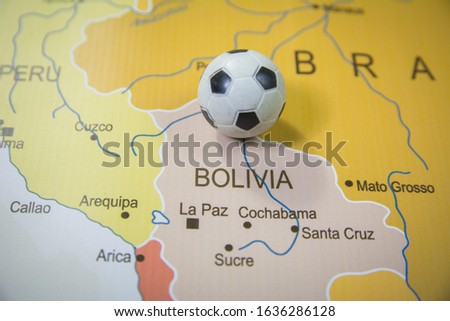 Bolivia map with a football Soccer ball on it