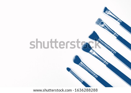 brushes for makeup lying on white background. PANTONE Blue, Classic Blue