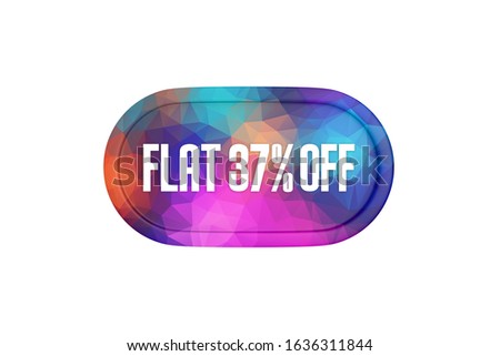 Flat 37 percent off 3d render in colorful pattern isolated on white color background, 3d illustration.