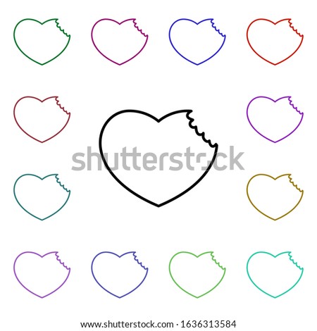 Heart with bite multi color style icon. Simple thin line, outline vector of heartbeat icons for ui and ux, website or mobile application