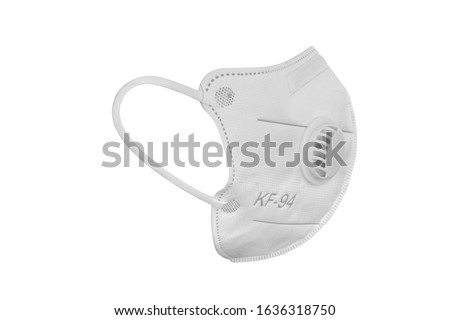 Medical protective mask on white background, Prevent Corona virus, protection factor for KF-94, wuhan virus Royalty-Free Stock Photo #1636318750