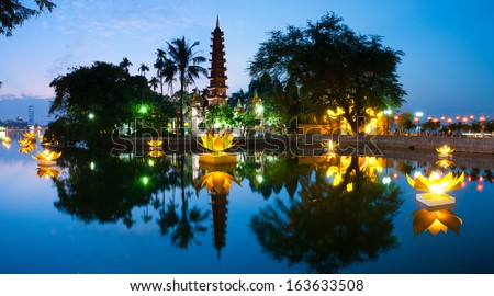 Tran Quoc pagoda in the full-moon day. Hanoi, Vietnam Royalty-Free Stock Photo #163633508