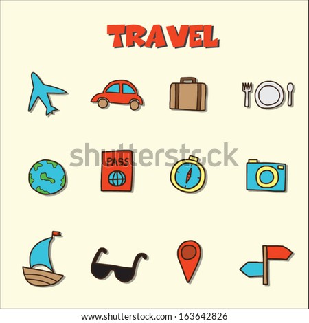 travel doodle icons, vector hand drawing style