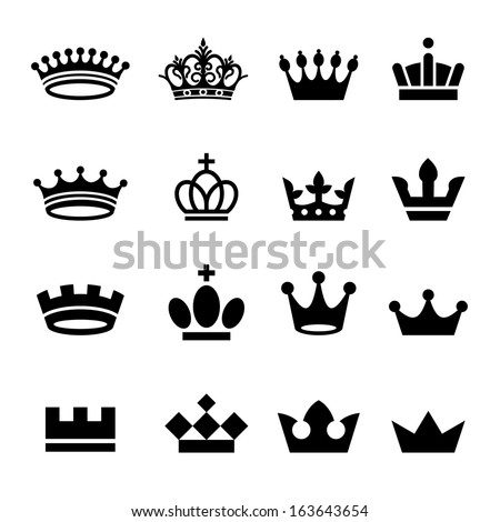 monochrome vintage antique crowns - icons and silhouettes Royalty-Free Stock Photo #163643654