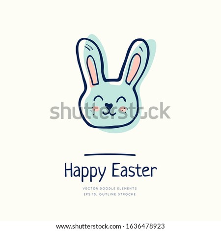 Happy Easter doodle. Vector drawings set isolated on white background. Template with hand drawn element. Social media post.