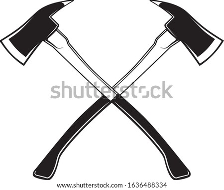 Crossed Axes, Crossed Firefighter Axe, Fire Service Fireman Axe, Hatchet in Vector Format Royalty-Free Stock Photo #1636488334