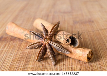 Macro picture of cinnamon with star anise.
