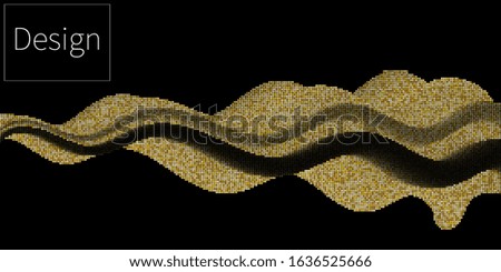 Golden particles. Sparkle flow. Shiny wave. Gold glitter texture. Glowing dots. Golden dust. Vector Illustration.