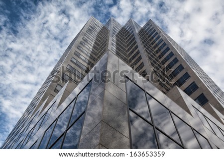 Detail of futuristic skyscraper in Denver in USA