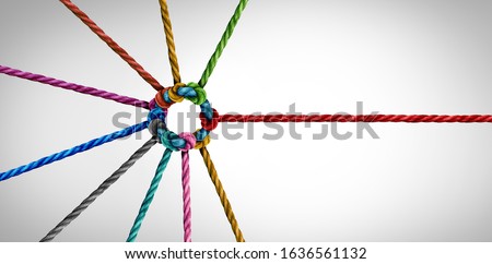 Join a team concept and unity or teamwork as a business metaphor for partnership as diverse ropes connected together as a symbol for cooperation and working collaboration. Royalty-Free Stock Photo #1636561132
