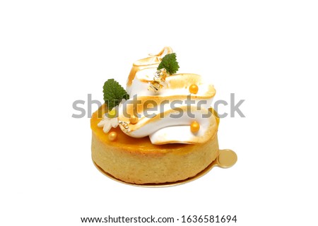 Mini lemon meringue tart isolated on white background